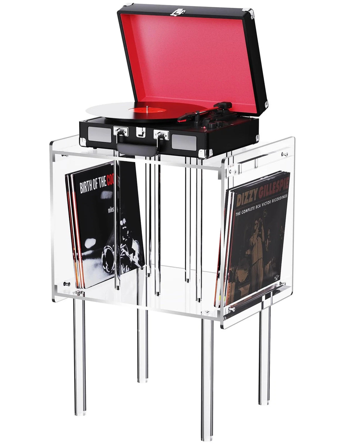 Acrylic Record Player Stand with Vinyl Storage for Home Use