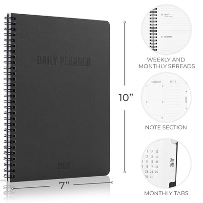 Durable Daily Planner for 2026 (7" x 10", Black)