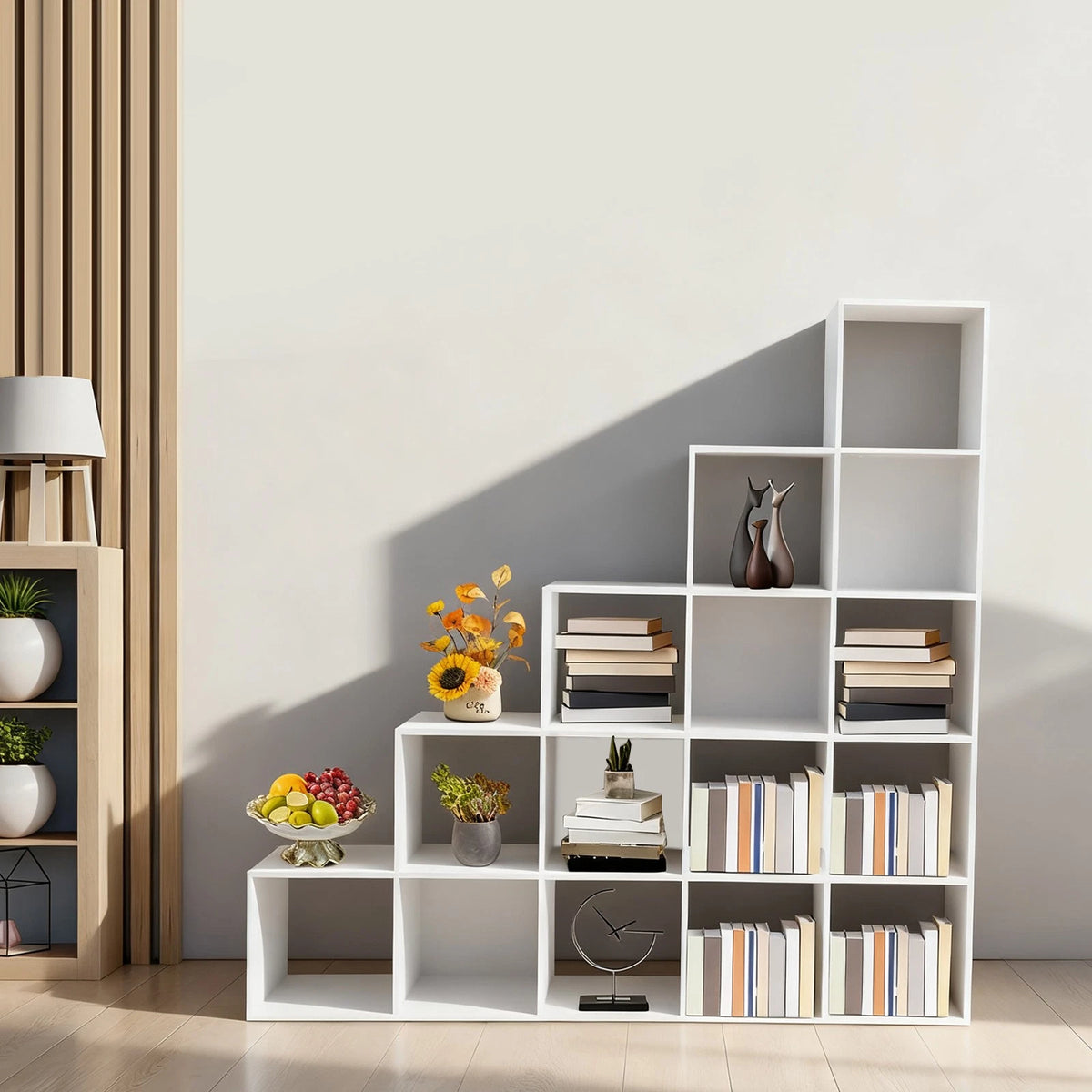 L-Shaped Corner Shelf Bookcase Organizer for Home Storage (15-Cube)