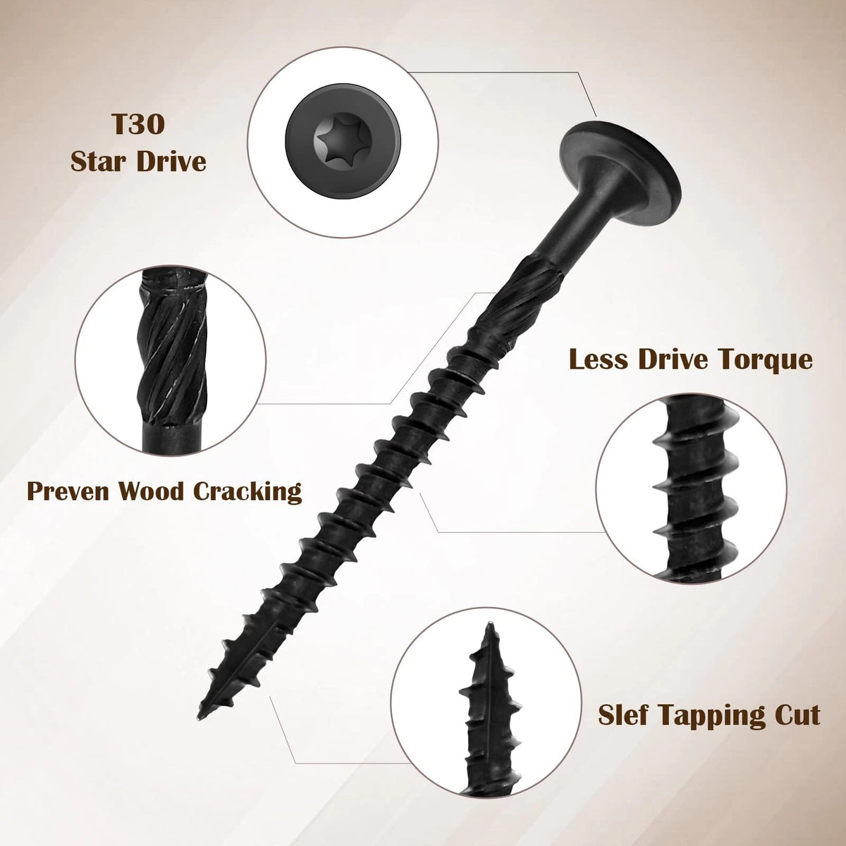 50Pcs 6 Inch Rust Resistant Deck Screws for Structural Wood