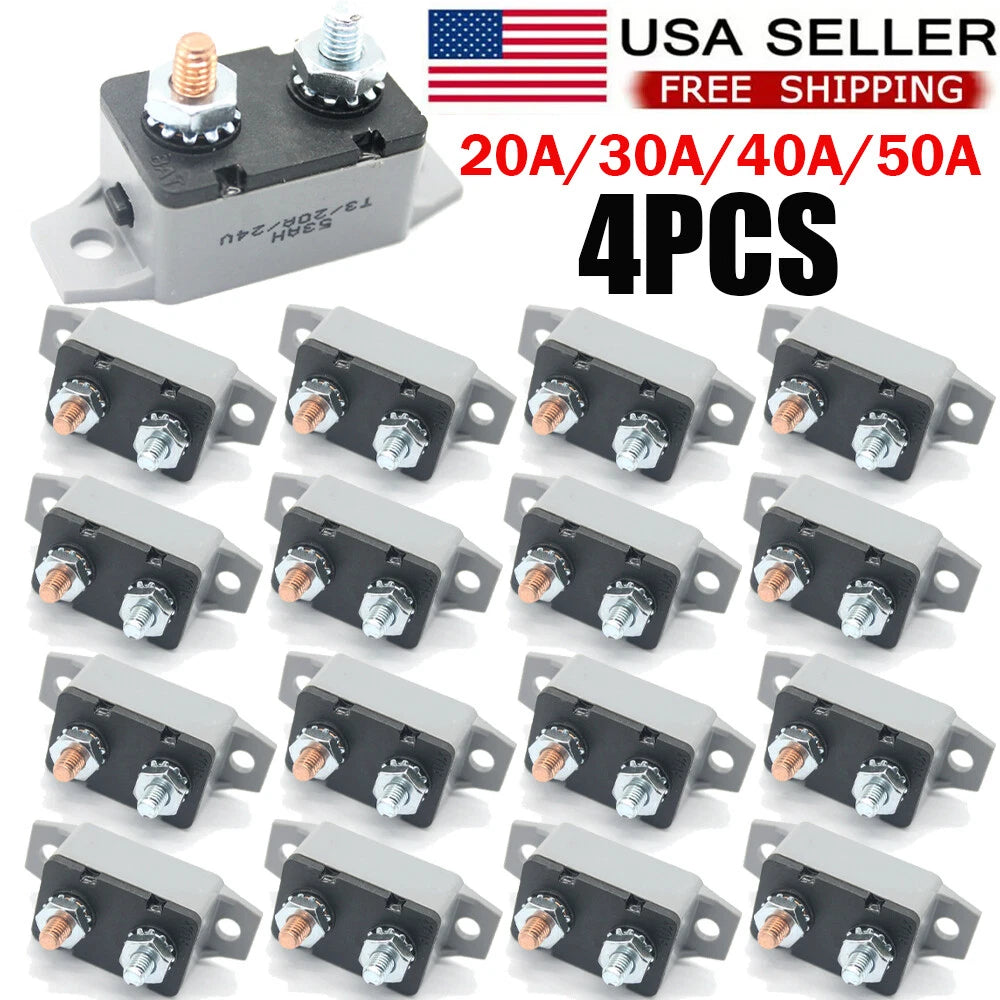4PC 20-50A 12V Circuit Breaker Stud Type Manual Reset Fuse