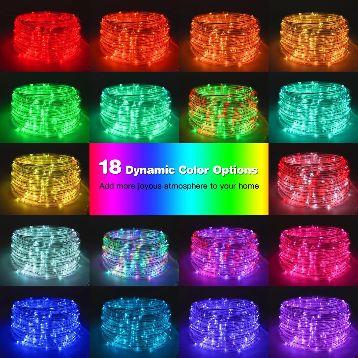16FT 50 LED Solar Rope Lights with Timer, 18 Colors, Waterproof