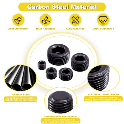 25Pcs NPT Plug Set for Various Applications (1/8, 1/4, 3/8, 1/2, 3/4 inch)