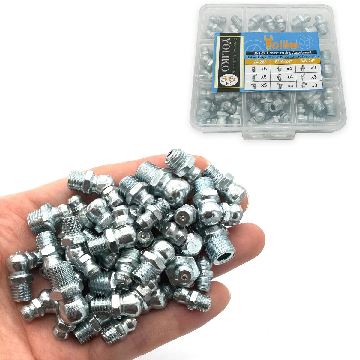 36Pcs Grease Fitting Assortment for Automotive (Straight 45 90)