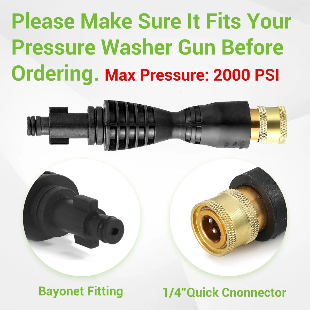 Pressure Washer Gun Adapter with 1/4” Quick Connector (6 Inch)