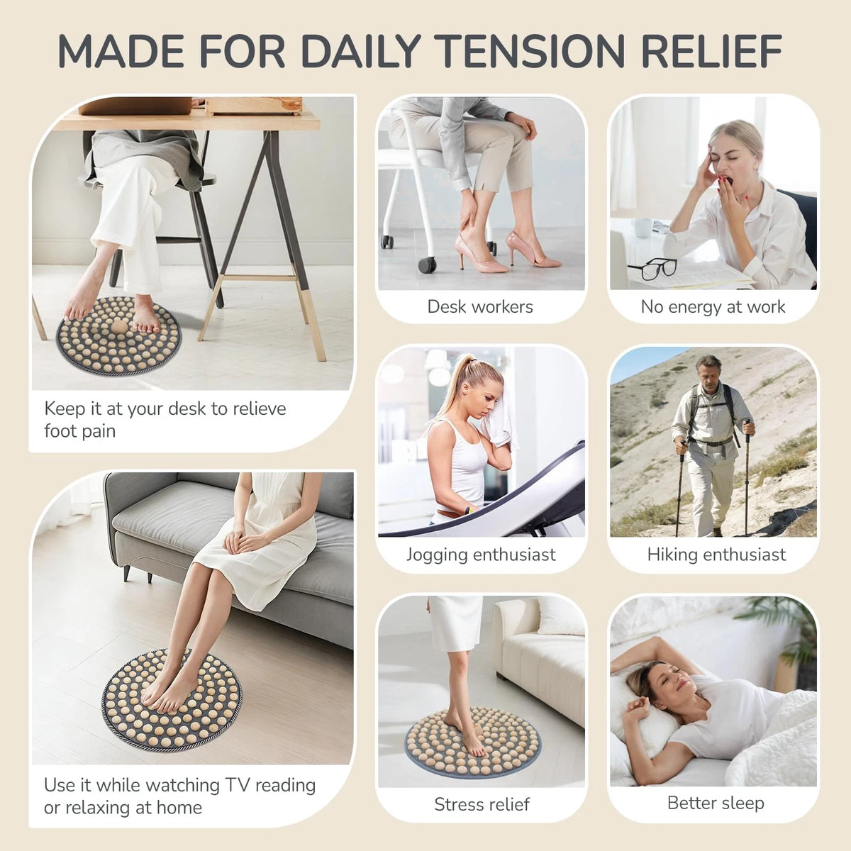 Wood Foot Acupressure Mat for Feet Relaxation (No Part Numbers)