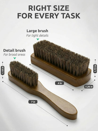Set of 2 Leather & Upholstery Cleaning Brushes - Horse Hair Bristle