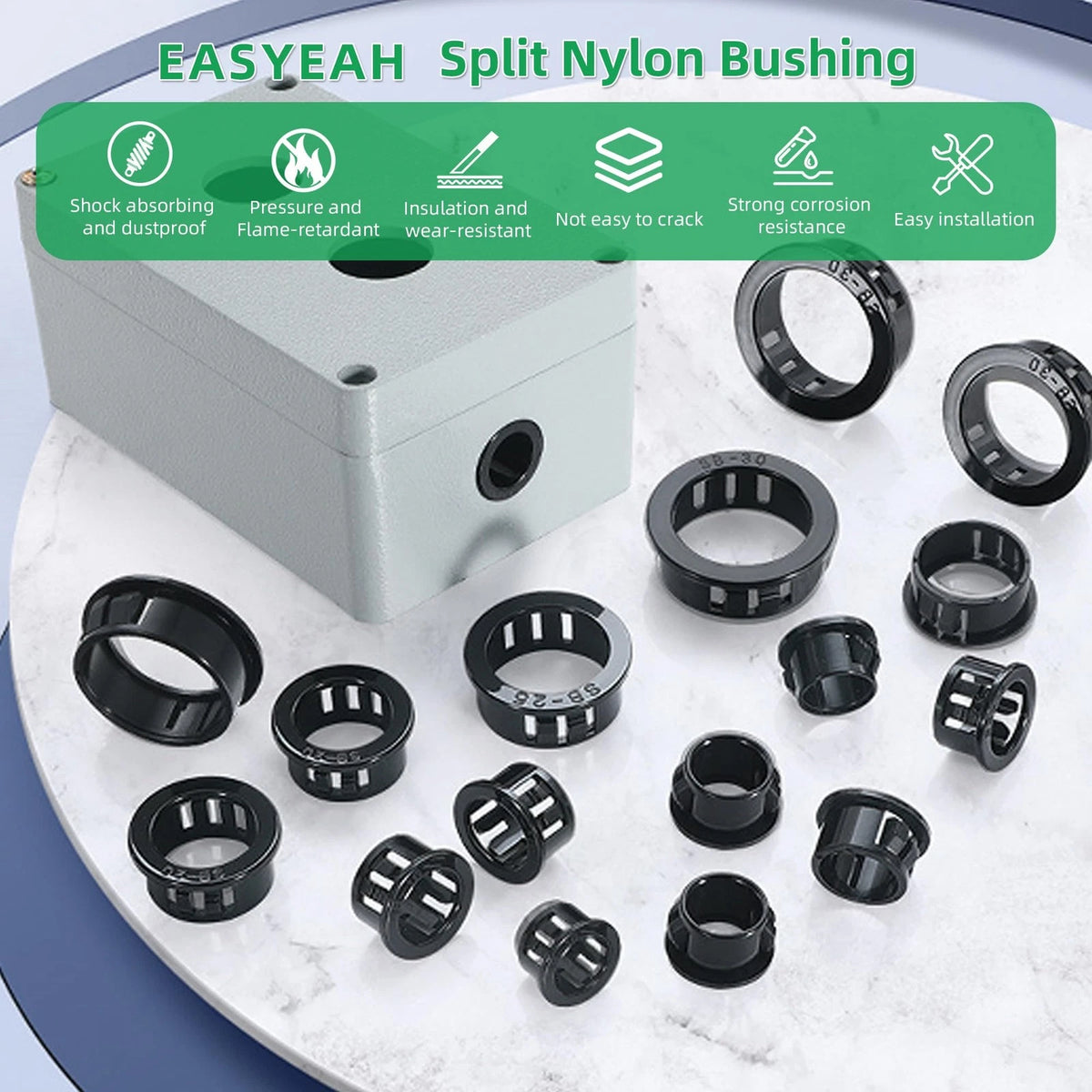 2" Black Snap-in Knockout Insulating Bushing Grommets for Various Applications