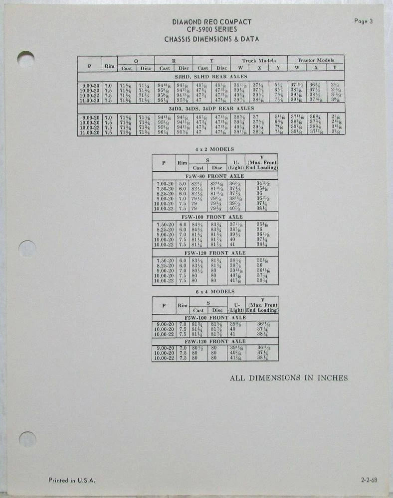 Chassis Dimensions and Data Sheets for Diamond REO Compact CF-5900 (1968)