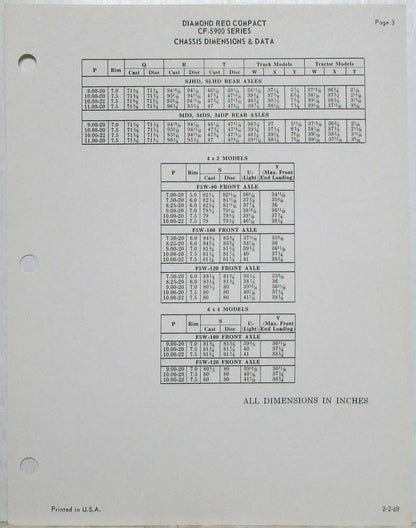 Chassis Dimensions and Data Sheets for Diamond REO Compact CF-5900 (1968)