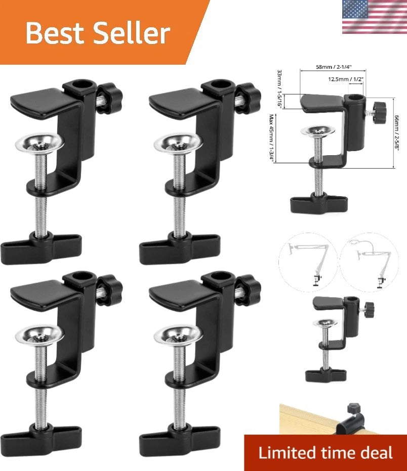 4-Pack Universal Desk C-Clamps for Efficient Workspace Organization