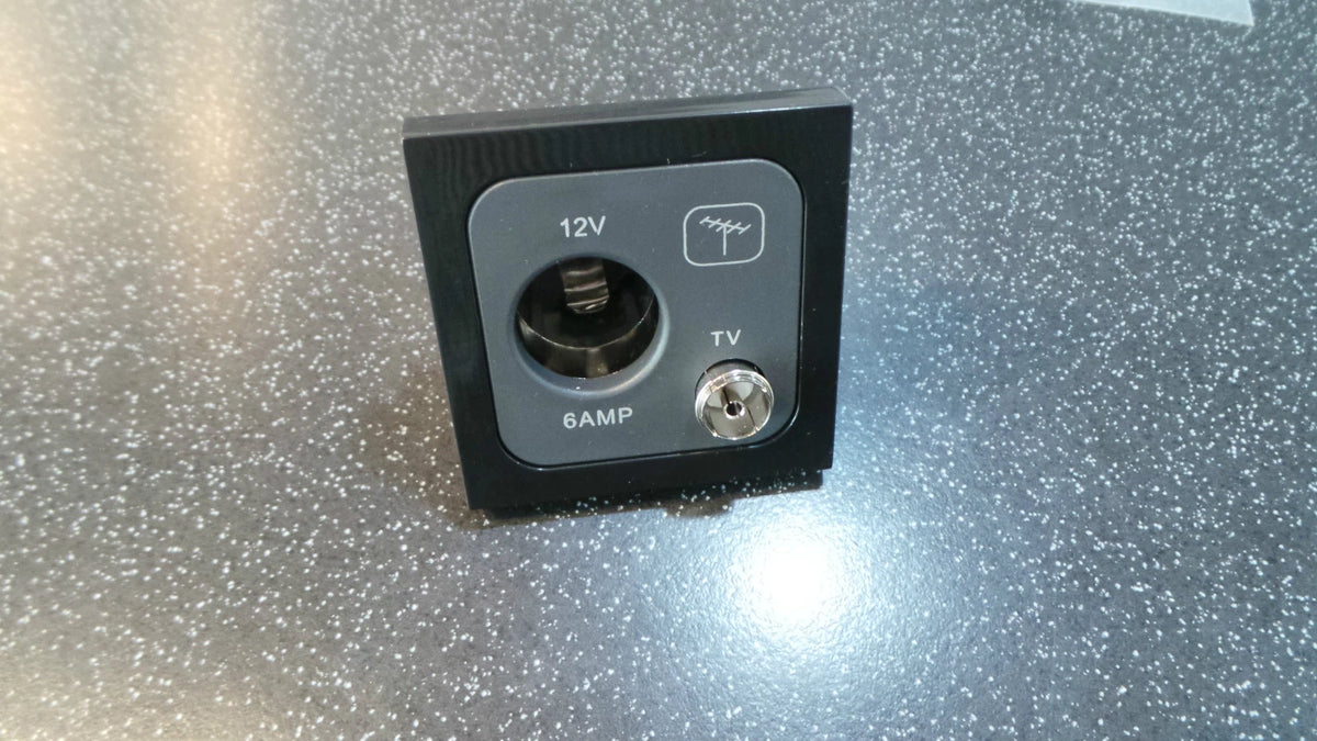 12V Socket & TV Socket with Gloss Black Facia Plate for Caravan Motorhome