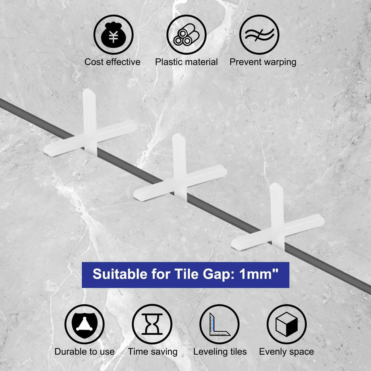 1mm Tile Spacers for Wall Floor (1200 Pcs) Cross Shape, White