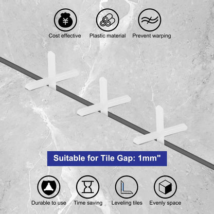 1mm Tile Spacers for Wall Floor (1200 Pcs) Cross Shape, White