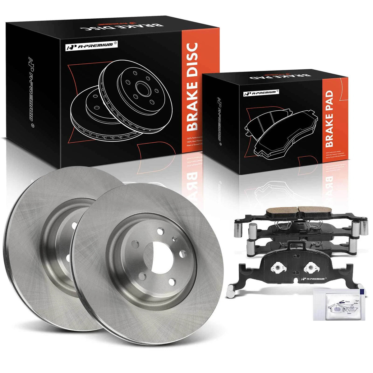 Set of 4 Front Disc Brake Rotors & Ceramic Pads for Audi A4 (2017–2020) 90073080, 982115, 0857105