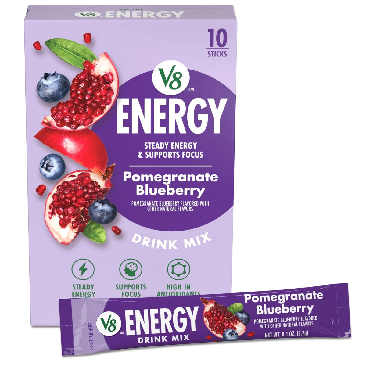 10 Count V8 Energy Pomegranate Blueberry Drink Powder