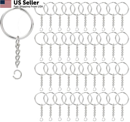 100 Pack Key Ring with Chain and Open Jump (1 inch)