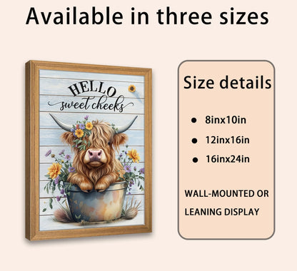 Wall Art Canvas for Highland Cow Bathroom (Farmhouse Country)