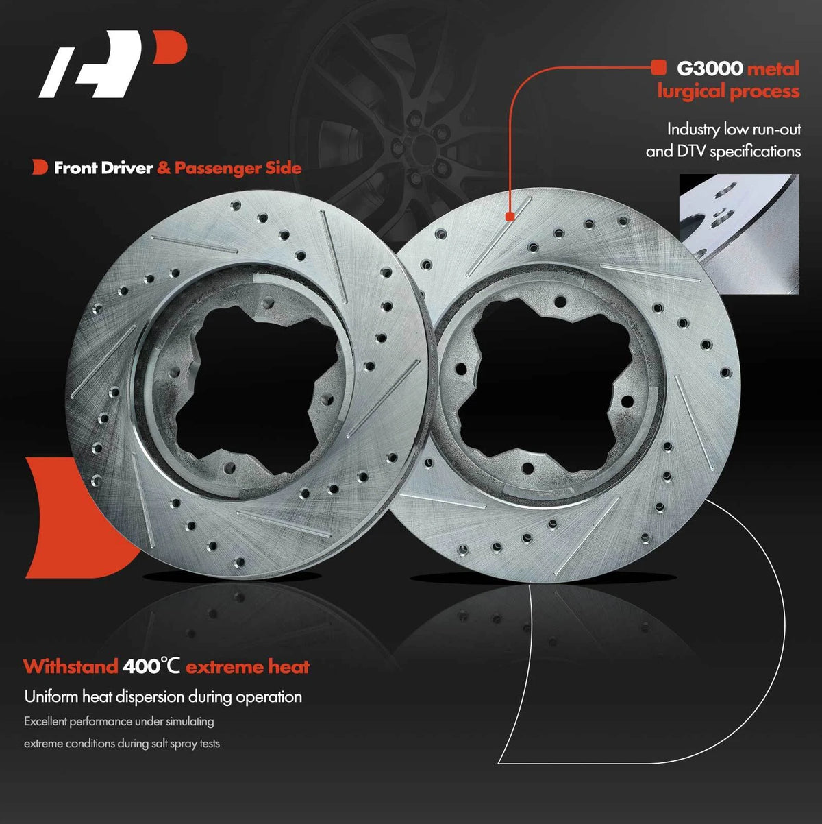 Set of 2 Front Side Drilled Brake Rotors for Honda Accord (1990–1997) S-3287