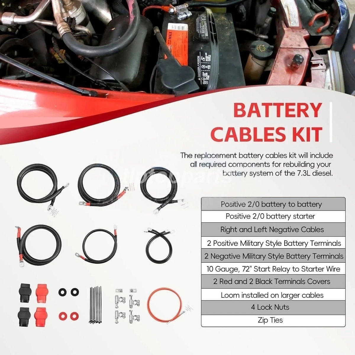 7.3L Diesel Battery Cables Kit for Ford Superduty F250/F350/Excursion (1999–2003) DRQP1886