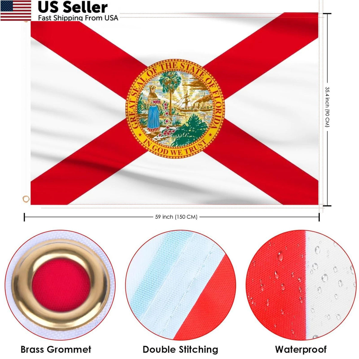 Florida Flag 3x5 Ft Polyester for State Display (No Part Numbers)