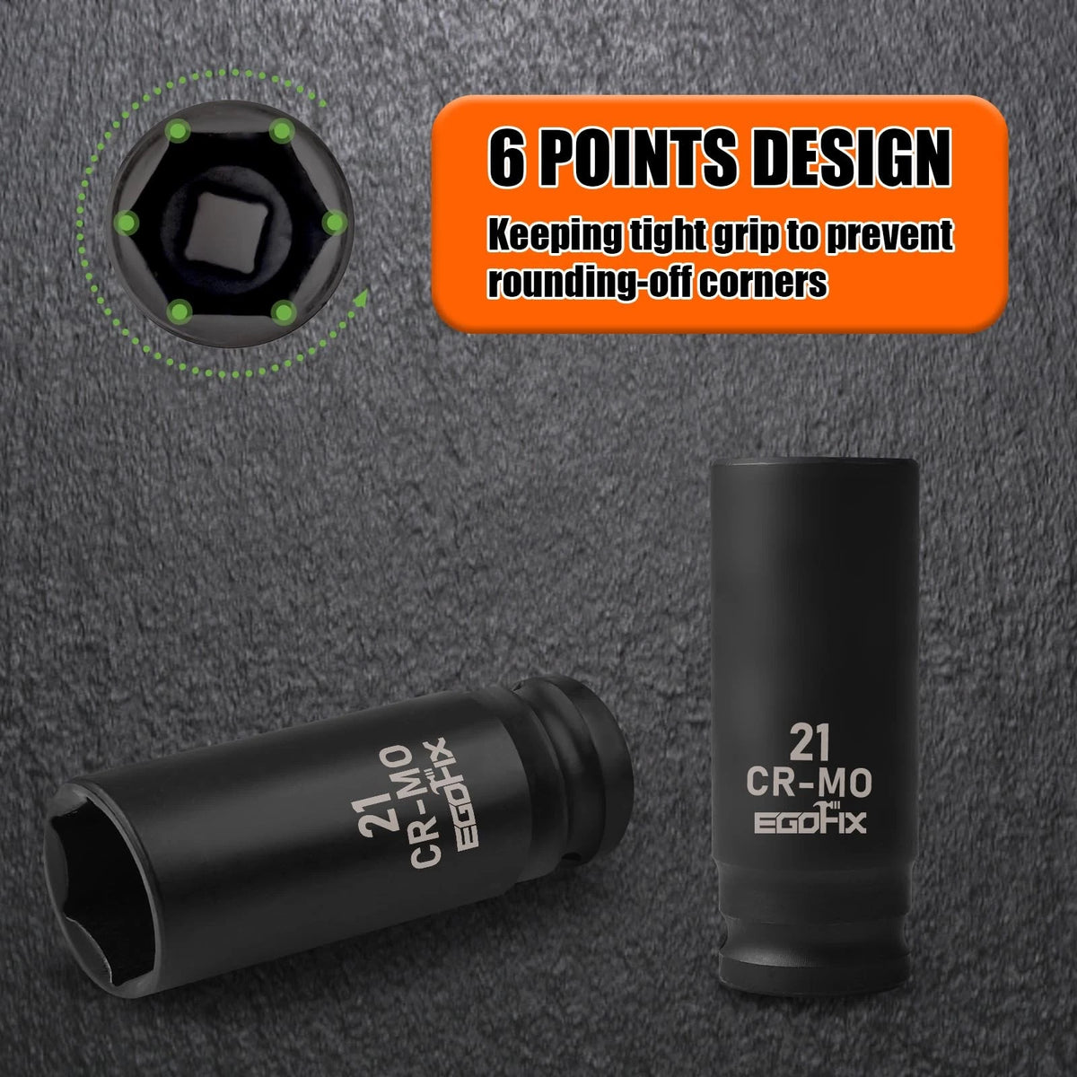 21mm Deep Impact Socket for EGOFIX 1/2" Drive (CR-MO)