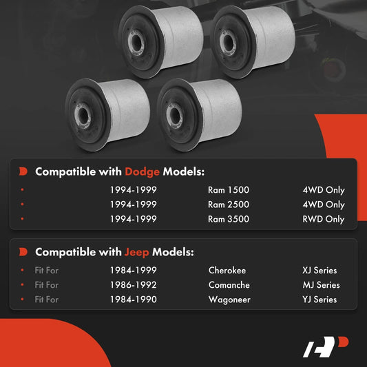 Set of 4 Front Lower Control Arm Bushings for Jeep XJ Cherokee (1984–1999) - TD4390W, BB3131PR, 52001161, 52002539, 52037882, 52037883, K3131