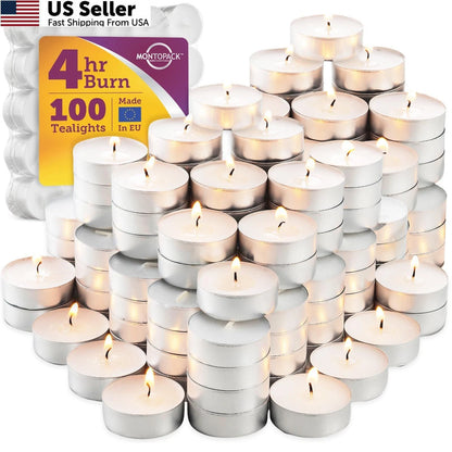 100 Unscented Tea Light Candles (4 Hours) - White