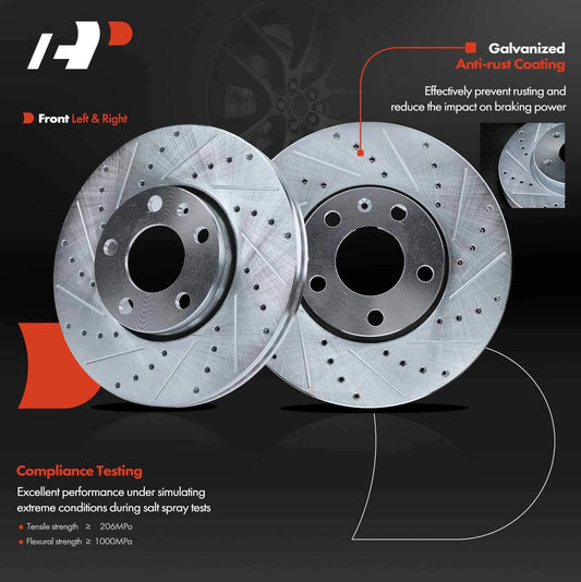 Set of 2 Front Drilled Brake Rotors for VW Passat (1998–2005) 0957452X, 63173041L, 63173041R, S-34055