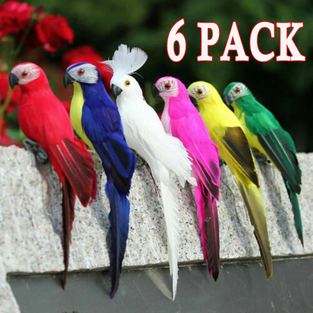 6PCS Foam Feather Artificial Parrot Imitation Bird Model Home Ornament