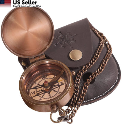 Engraved Brass Pocket Compass for Son - Antique Brass
