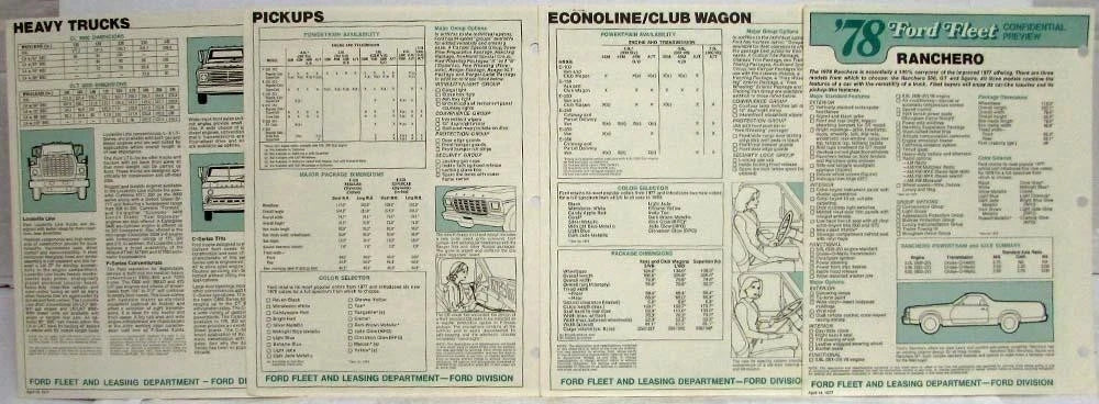 Preview Sheets for 1978 Ford Bronco Ranchero Pickups Econoline