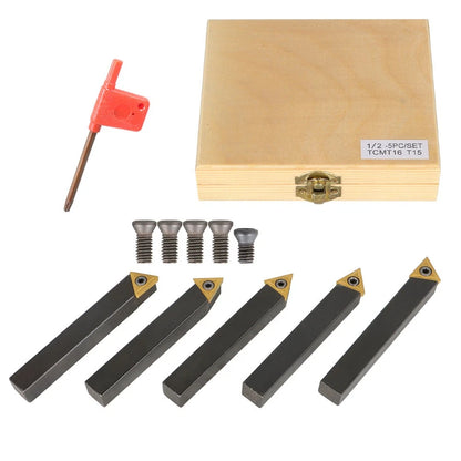 5X 1/2" Lathe Indexable Carbide Inserts + Turning Tool Bit Holder Kit