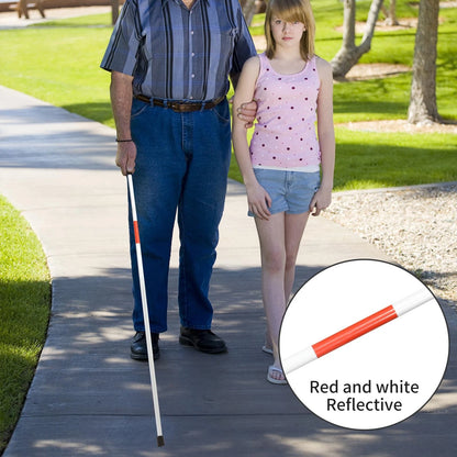 Folding Blind Cane Reflective Red Walking Stick for Vision (52 inch)