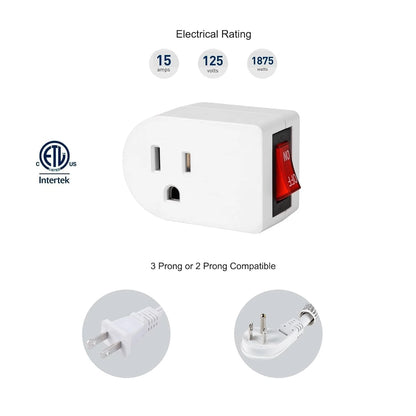 6X Grounded Outlet with On/Off Switch for Power Adapter