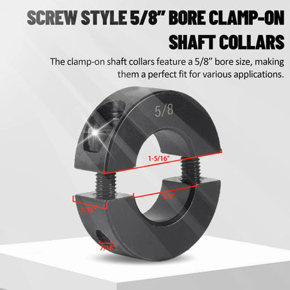 4X Double Split Clamp-On Shaft Collars 5/8" Bore for Universal Fit