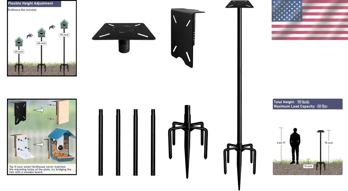 75 Inch Adjustable Bird Feeder Pole for Outdoor Use (Weatherproof, Rust Resistant)