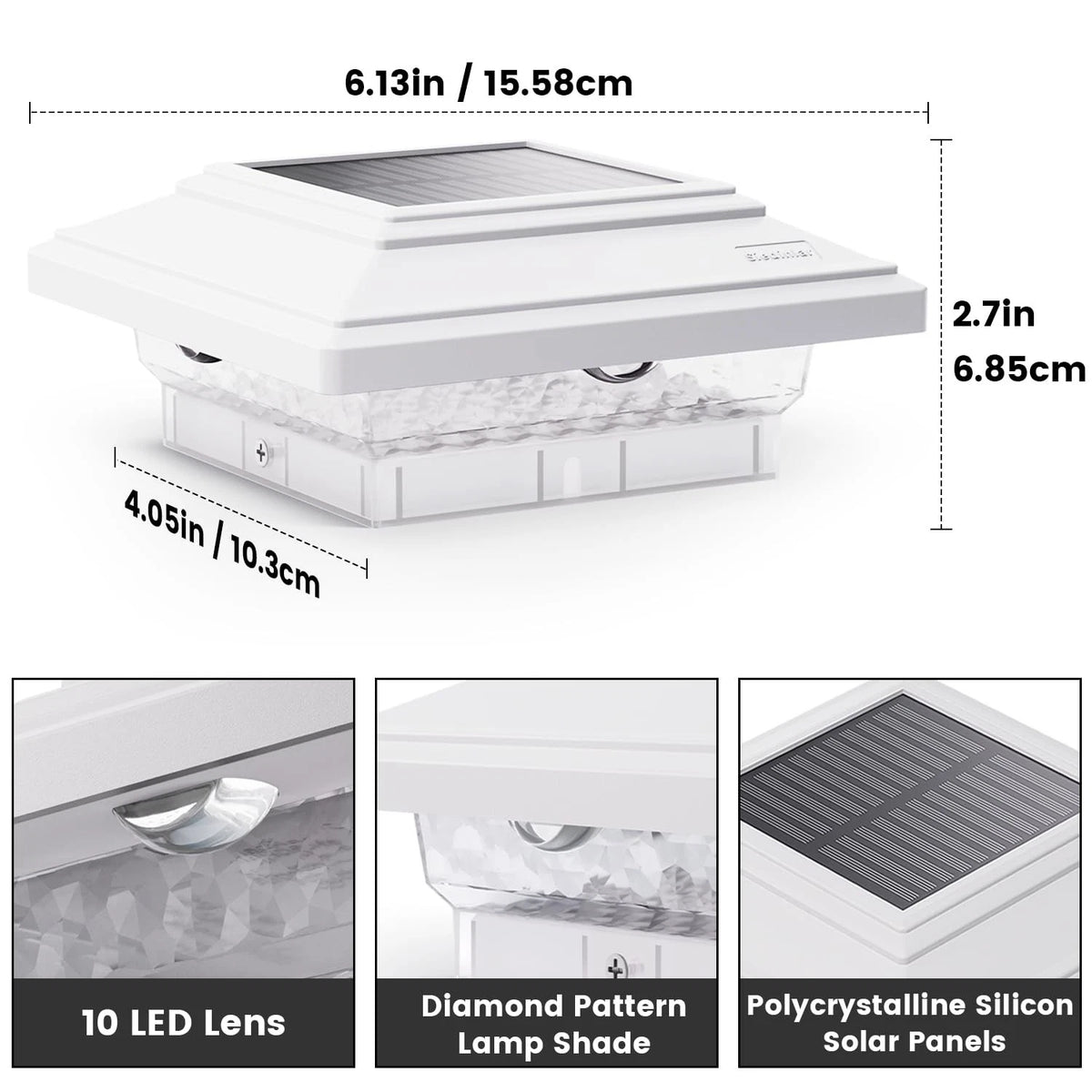 4x Solar Post Lights for Outdoor Use (Waterproof, 50 Lumens, 2 Modes)