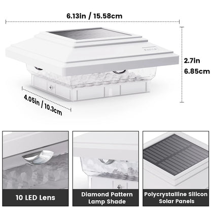 4x Solar Post Lights for Outdoor Use (Waterproof, 50 Lumens, 2 Modes)