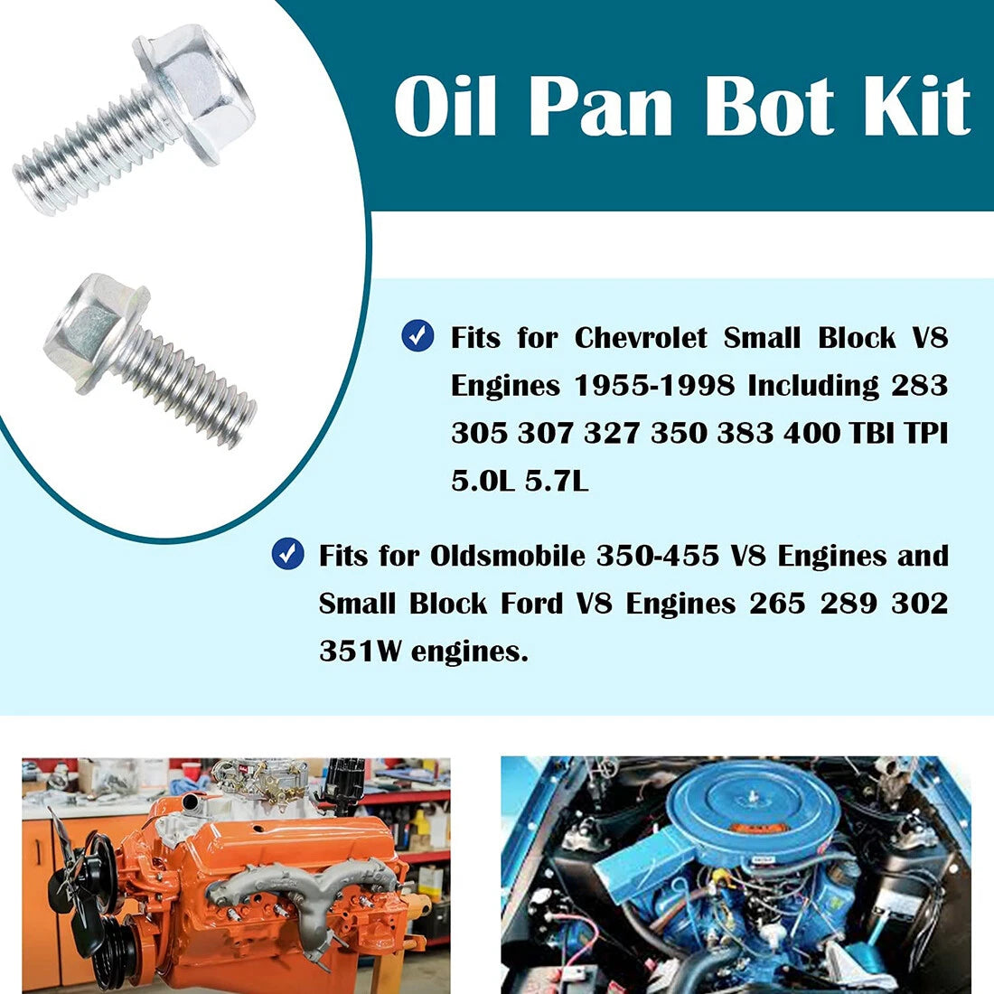 Oil Pan Bolts for Small Block Chevy 400 350 327 283 & Small Block Ford 260 289