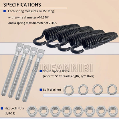 4X Snow Plow Trip Springs Kit Eyebolts for Diamond C, ST, HM Series (1302010, 09124)