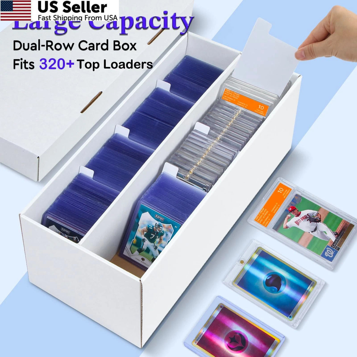 4 Pack Trading Card Storage Box - 2 Rows, Cardboard, White