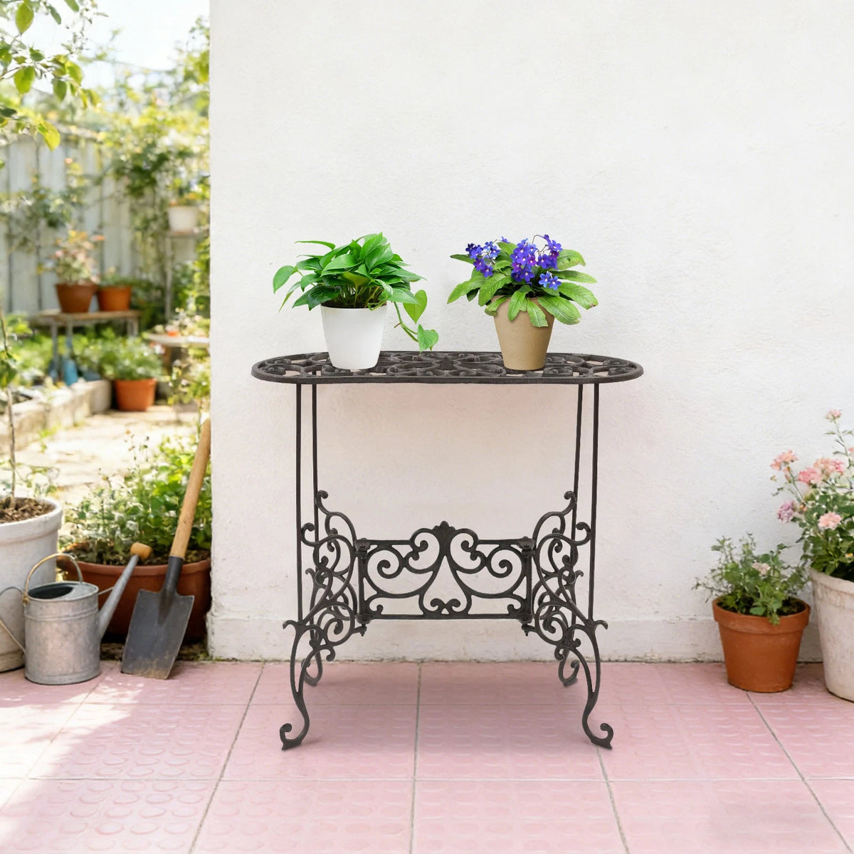 Heavy-Duty Cast Iron Potted Plant Stand for Garden