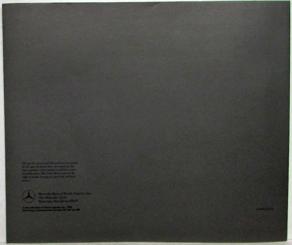Specifications Folder for 1985 Mercedes-Benz Turbodiesel