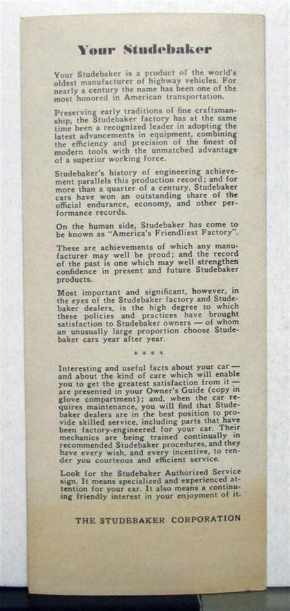 1946 Studebaker Skyway Champion Dealer Service Policy