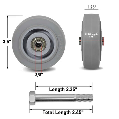 Set of 4 Thermoplastic Rubber Caster Wheels 3.5 Inch Heavy Duty