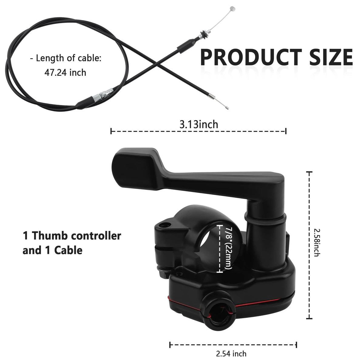 Thumb Throttle Kit 7/8'' 22mm for Motorcycles (Black)