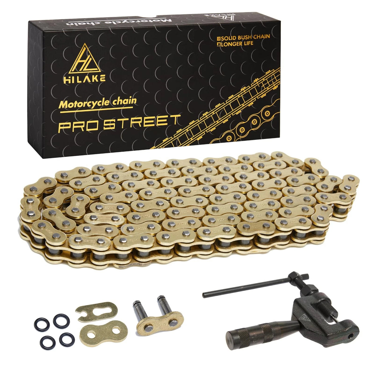 Heavy Duty Motorcycle Chain 130 Links with Master Link & Breaker Tool