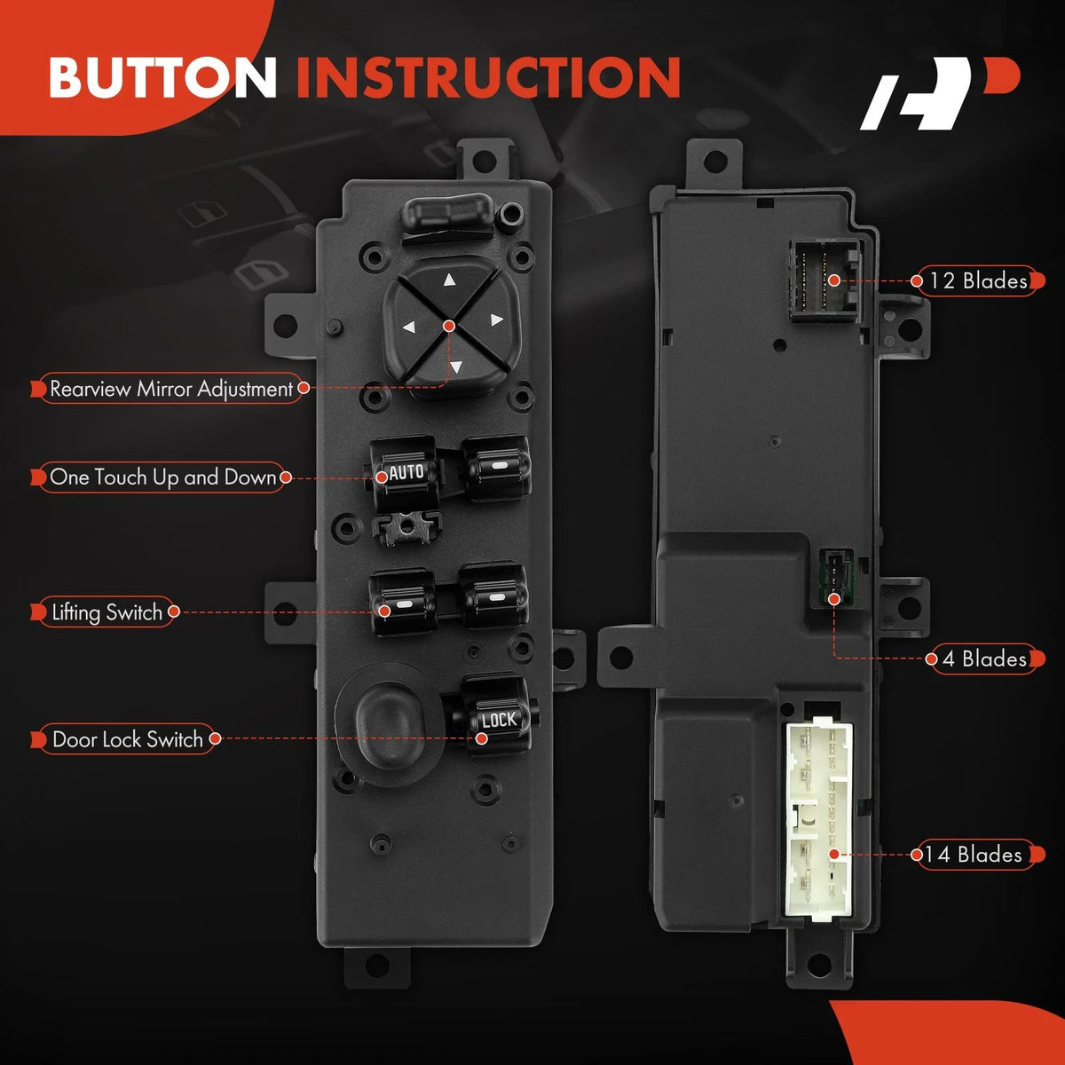 Front Left Power Window Switch for Jeep Grand Cherokee (1999–2004) 1S13105, 55196389AB, 55196389AC, 55196389AD, 5HB61DX9AA, DWS1479