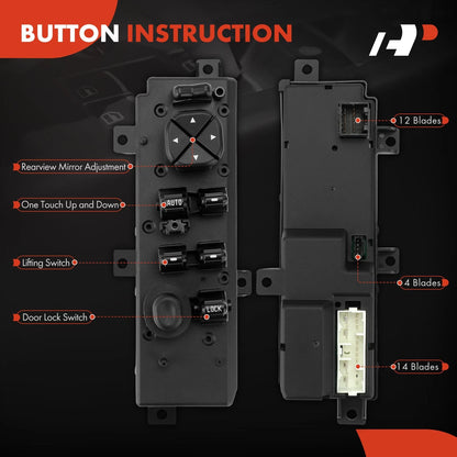 Front Left Power Window Switch for Jeep Grand Cherokee (1999–2004) 1S13105, 55196389AB, 55196389AC, 55196389AD, 5HB61DX9AA, DWS1479